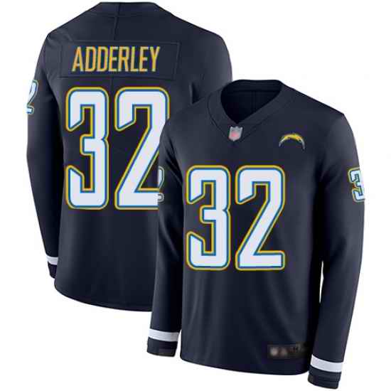 Chargers 32 Nasir Adderley Navy Blue Team Color Men Stitched Football Limited Therma Long Sleeve Jersey